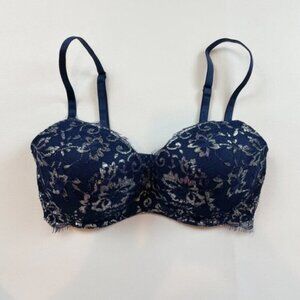 NWOT Victoria's Secret Bra 32D Dream Angels Padded No-Wire Blue Silver Floral